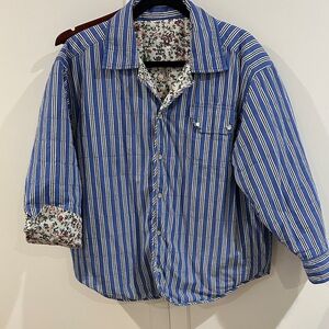 Clare V Blue and White Striped  Floral Reversible Casual Jacket